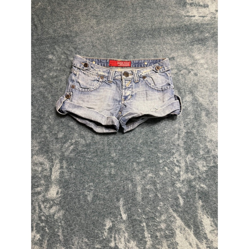 Guess Womens 27 Light Wash Blue Denim Shorts 100% Cotton Cuffed Low Rise
